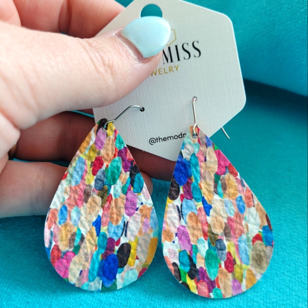 Confetti Leather Teardrop Earrings
